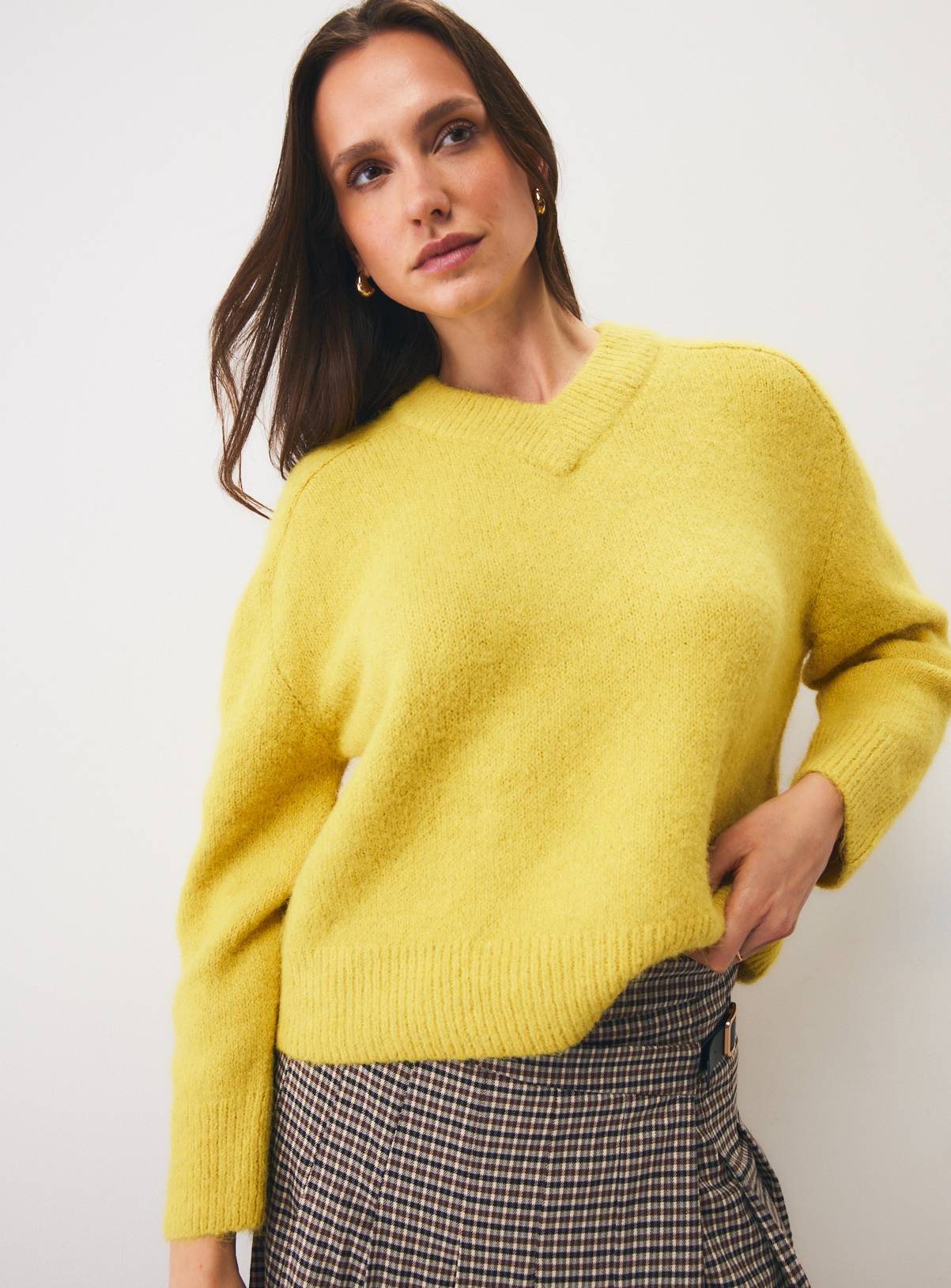 Bright Yellow Boxy V-Neck Saddle Shoulder Jumper M - Image 1